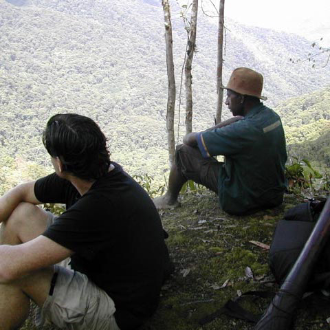 Surveying the days trek through the mountains, Telefomin area, West Sepik Province, Papua New Guinea.