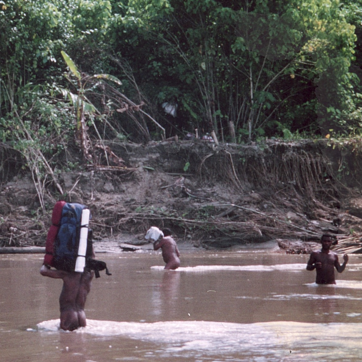 Fording A River Carrying Bags, Field Collecting Museum-quality Oceanic Art